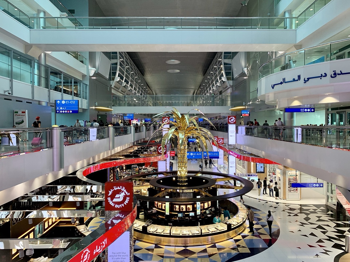 Interior of Dubai Airport Terminal 3 showcasing its expansive space and modern design
