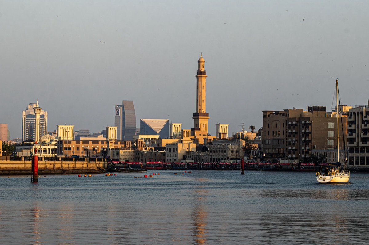 Dubai Creek at sunset along the Persian Gulf