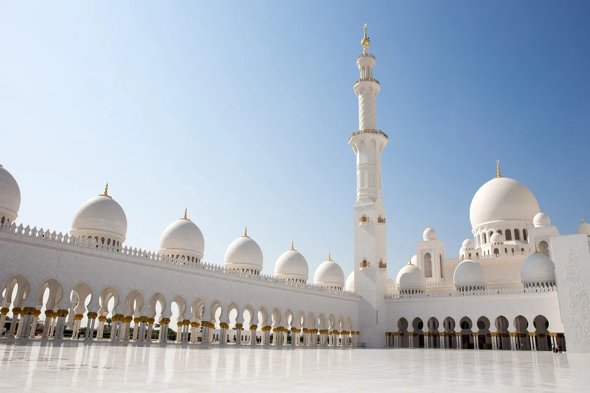 architecture, building, dome, religion, exterior, nature, sky, abu, abu dhabi mosque, arab, asia, colonnade, culture, dubai, emirates